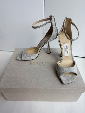 Jimmy Choo REON 100 Silver Glitter Heels Size 36 / US 6